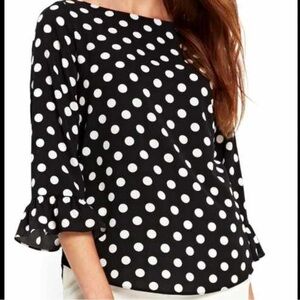 Nordstrom Rack  - Black White Statement Polkadot Bell-Sleeved Top 1X